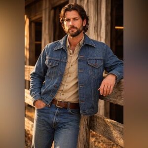 Vintage 70s Sears Western Wear Mens Jean Jacket Sz Medium LG Blue Denim Trucker